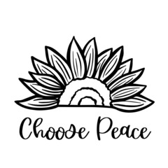 Choose peace, lettering with Ukrainian sunflower concept vector illustration.