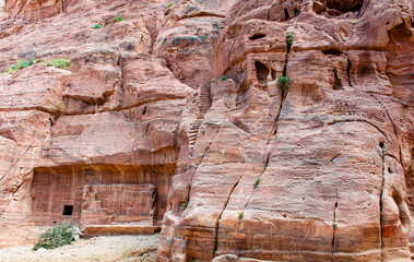Cave-houses of Bedouin nomads in the ancient city of Petra in Jordan.