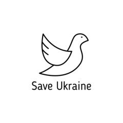 Fototapeta na wymiar save Ukraine. pigeon outline vector icon with lettering isolated on white. i stand with Ukraine. pray for Ukraine. stop war in Ukraine