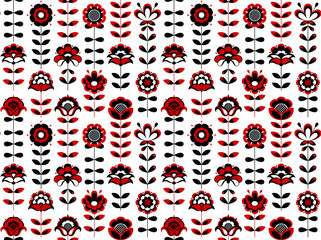 Seamless pattern based on Ukrainian embroidery on white background. Vector stylized floral ornament in Ukrainian style.