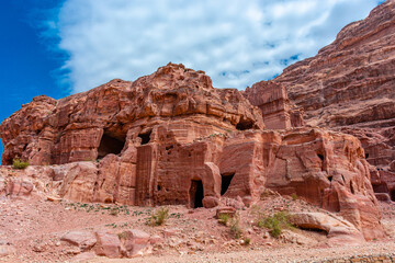 Cave-houses of Bedouin nomads in the ancient city of Petra in Jordan.