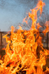 Garbage incineration on the farm. Atmospheric pollution by smoke from the hearth