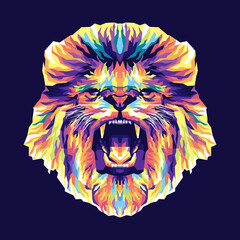 Colorful Lion Pop Art Style Illustration