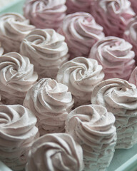 A lot of homemade zephyr or marshmallow, close-up, selective focus