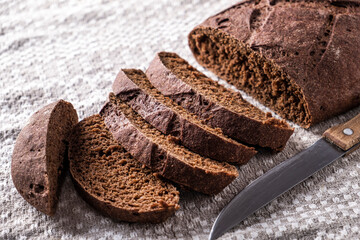 Sliced dark bread. Closeup