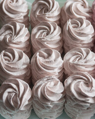 A lot of homemade zephyr or marshmallow, close-up, selective focus