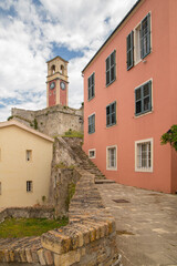 Fototapeta na wymiar corfu clock in the fortress red travel destination in corfu city greece