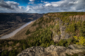 Great views to the amazing and deep valleys of the river Elbe. Such a nice and calm place with sky full of fluffy clouds and endless view in the north of Czech Republic.