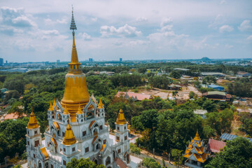 Naklejka premium Aerial view of Buu Long Pagoda in Ho Chi Minh City. A beautiful buddhist temple hidden away in Ho Chi Minh City at Vietnam.