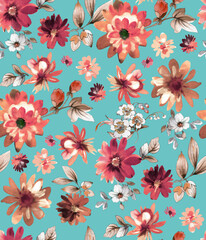 Seamless watercolor tropical pattern, floral print.
