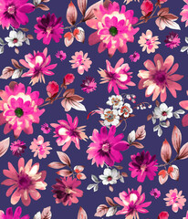Seamless watercolor tropical pattern, floral print.