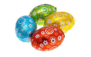 chocolate eggs in foil isolated