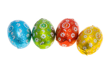 chocolate eggs in foil isolated