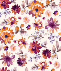 Seamless watercolor tropical pattern, floral print.