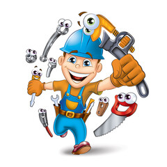 Child mechanic repair tools cartoon fun toy character