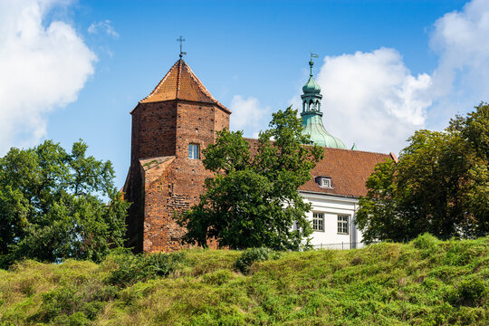 Plock, Poland - August 12, 2021. Castle above river in Summer