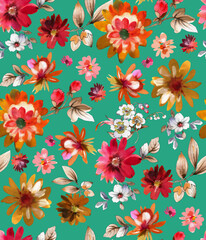 Seamless watercolor tropical pattern, floral print.