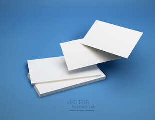 Wite business cards on a blue background in space. Vector illustration. 3d template for design visualization.