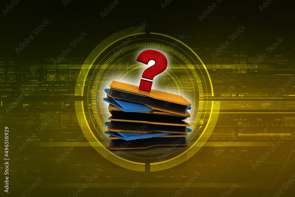 Poster 3d rendering file folder with question symbol