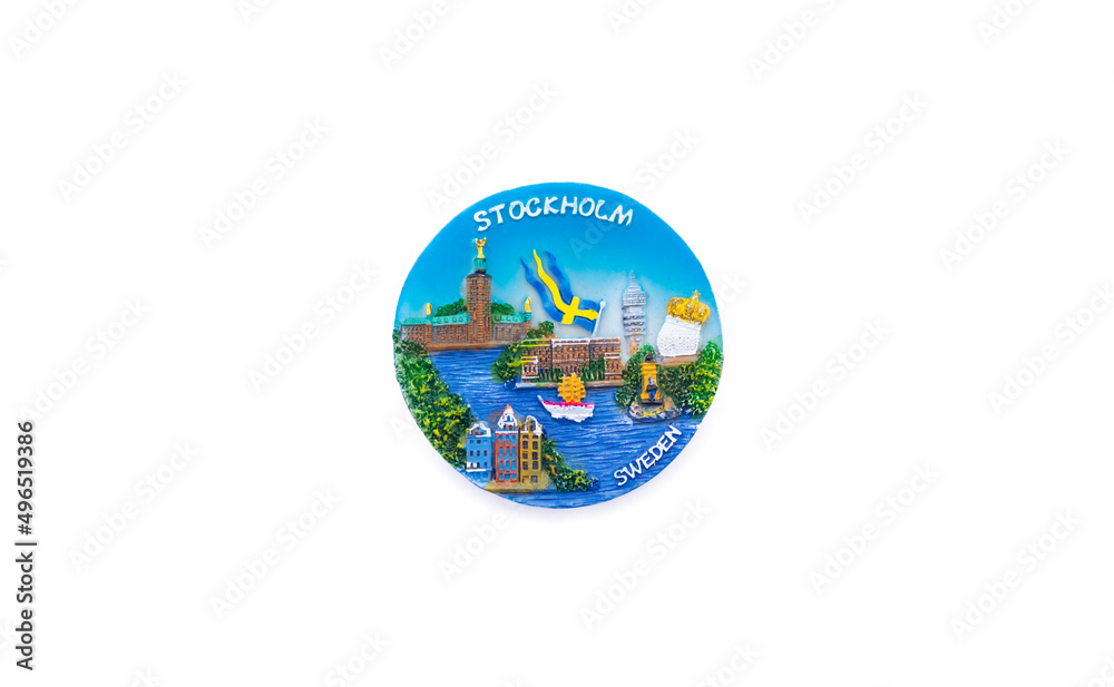 Wall mural The travel fridge souvenir magnet – Stockholm, Sweden. On a white background