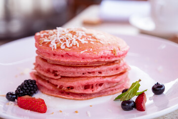Pink Pancakes with Berries!