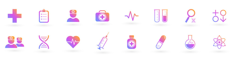 Vector set medical flat icons and symbols