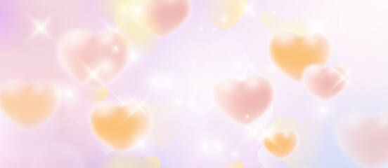 girlish pink yellow love heart with colorful bokeh shine background