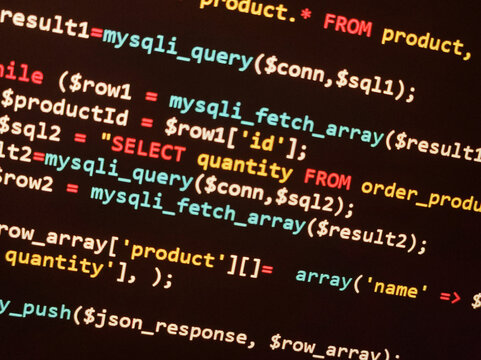 Coding programming source code screen. Abstract technology background. Cyber attack or security concept. Hacker monitor program. Software development