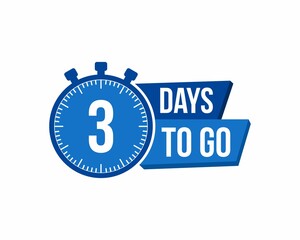 3 Days to go. Countdown timer. Clock icon. Time icon. Count time sale. Vector stock illustration.