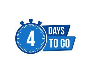 4 Days to go. Countdown timer. Clock icon. Time icon. Count time sale. Vector stock illustration.