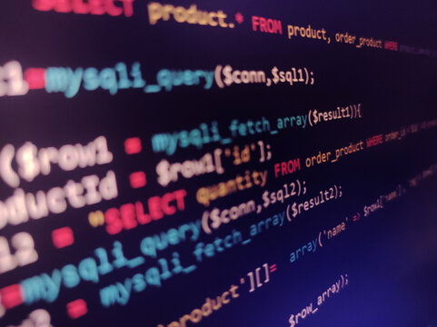 Coding programming source code screen. Abstract technology background. Cyber attack or security concept. Hacker monitor program. Software development