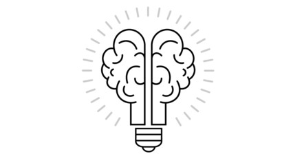 Brain and lamp, brains in the burning light bulb with sparks. Vector illustration drawn on a white background.