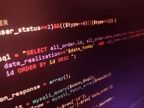 Coding programming source code screen. Abstract technology background. Cyber attack or security concept. Hacker monitor program. Software development