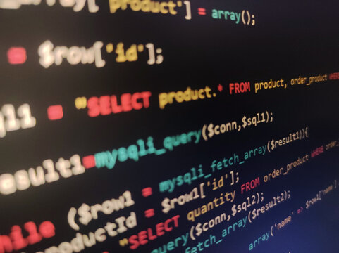 Coding programming source code screen. Abstract technology background. Cyber attack or security concept. Hacker monitor program. Software development
