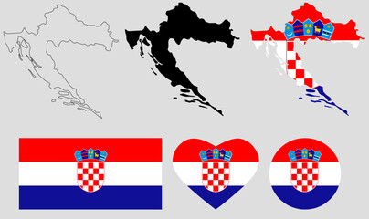 croatia map flag icon set