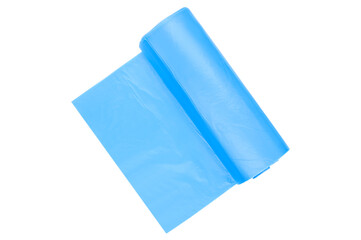 Roll of blue plastic garbage bags isolated on a white background