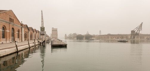 Fog in Venice near Arsenal and brige