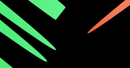 Render with abstract flat background of green and red stripes on black