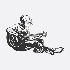 play guitar illustration sketch design icon logo vector	