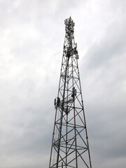 mobile cell tower on a gray sky background