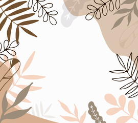 Soft colored background with tropical leaves. Boho style.