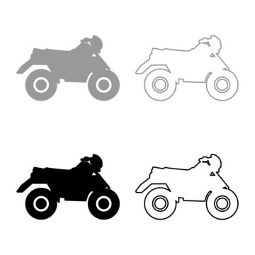 Quad bike ATV moto for ride racing all terrain vehicle set icon grey black color vector illustration image solid fill outline contour line thin flat style