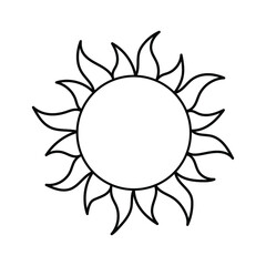 Sun with rays. Black and white vector illustration of the sun. Coloring.
