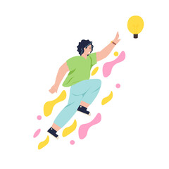 Modern small man in search of an idea for a business. Beautiful people design. Business illustration for posters, banners, stickers.