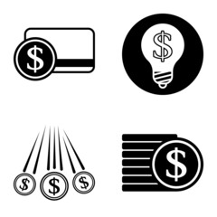 Dollar Flat Icon Set Isolated On White Background