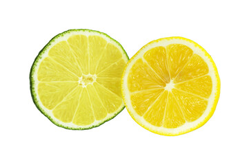Fototapeta na wymiar Lemon, lime slice, clipping path on a white.
