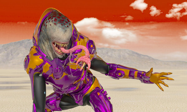 master alien is showing the way in the desert after rain close up view