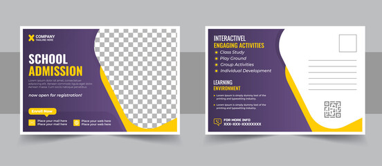 Kids back to school education admission postcard template vector