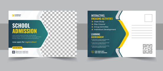 Kids back to school education admission postcard template design.