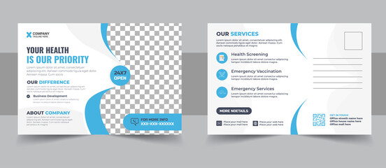 Minimal and creative medical postcard template design 